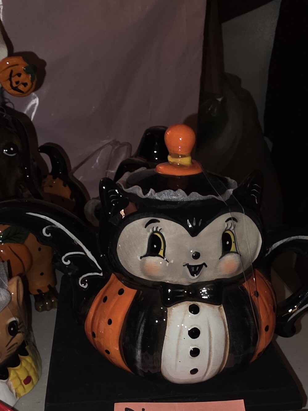 Halloween Bat Pumpkin Ceramic Teapot - Black & Orange